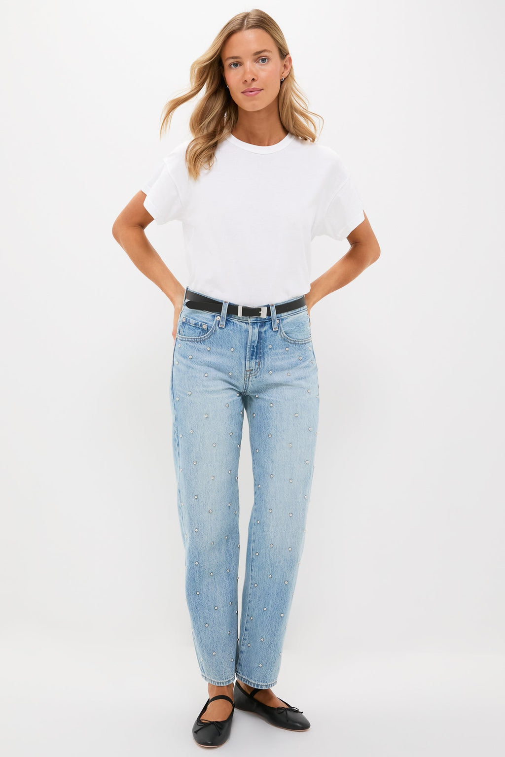 Aries Studded Lexi Mid Rise Bowed Straight