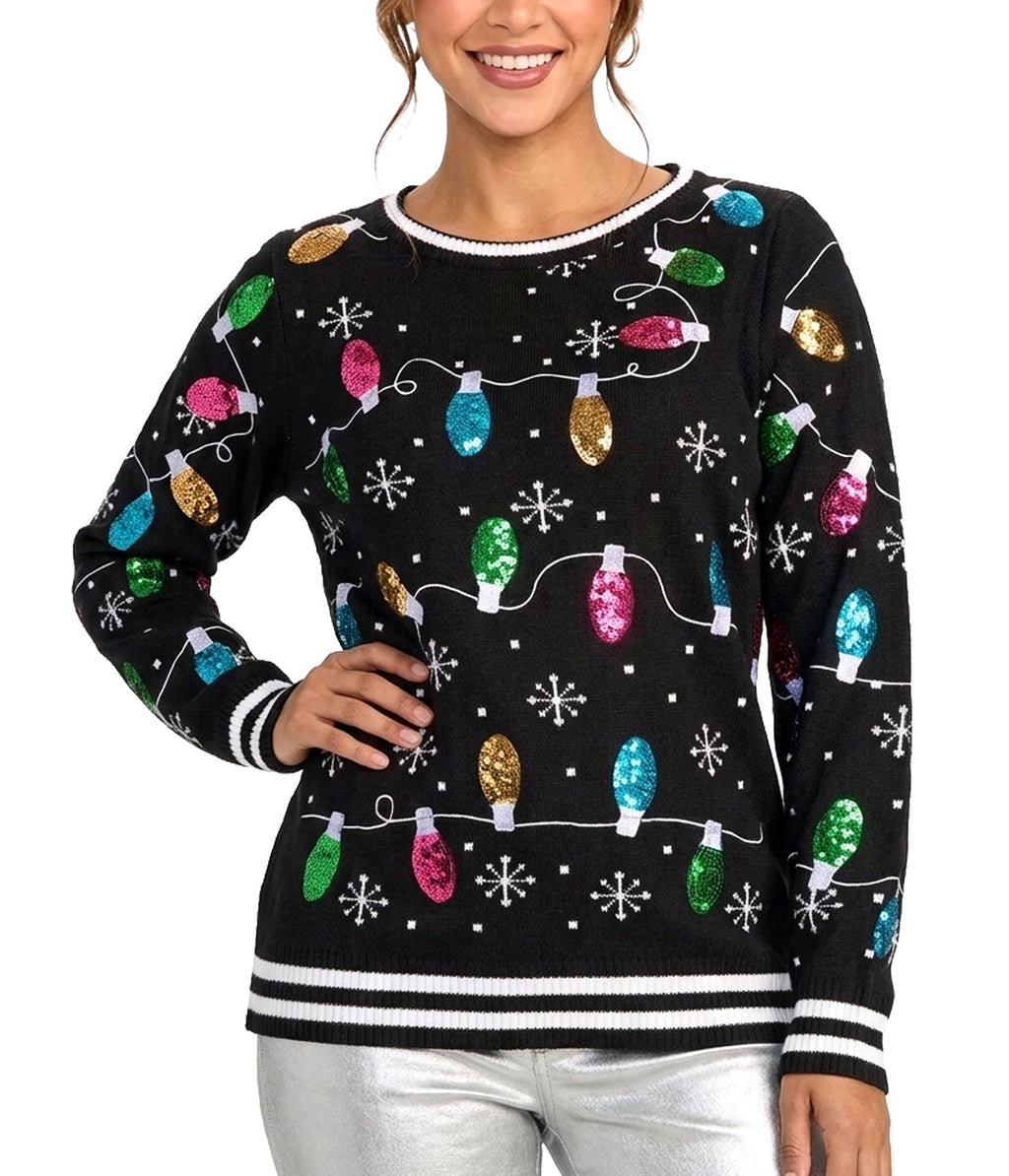 Women's Midnight String of Lights Ugly Christmas Sweater