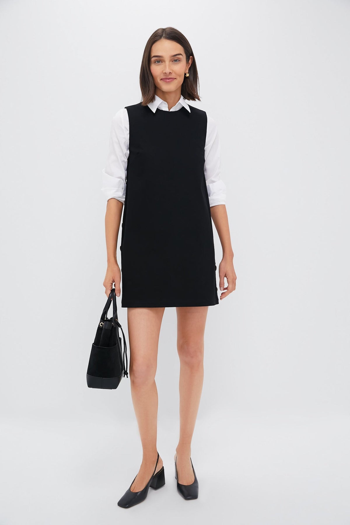 Black Twill Button Bitsy Dress