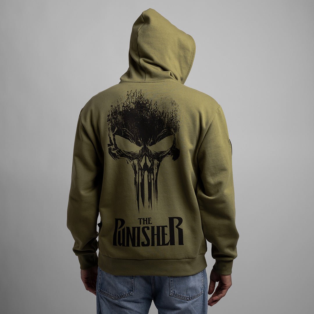The Punisher Distressed Print Zip-Up Hoodie