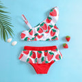 Baby Girls Summer Striped Strawberry Print Swimsuit