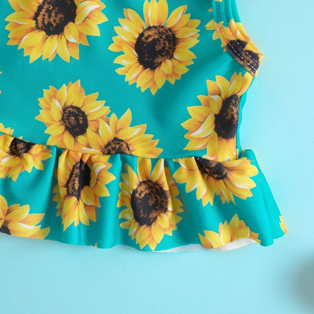 Baby Girls Sunflower Print Ruffled Swimsuit