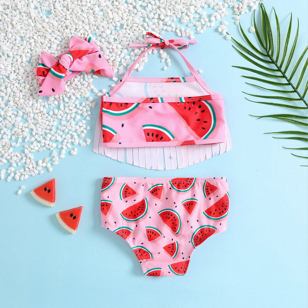Baby Girls Swimsuit Set Cute Watermelon Bikini 3-piece Bowknot Swimsuit