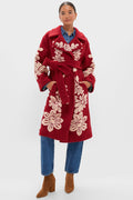 Bold Flowers Burgundy Fleece Coat