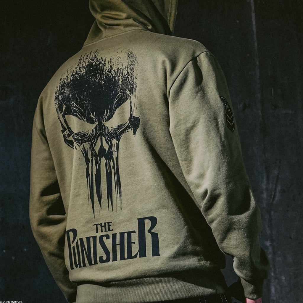 The Punisher Distressed Print Zip-Up Hoodie