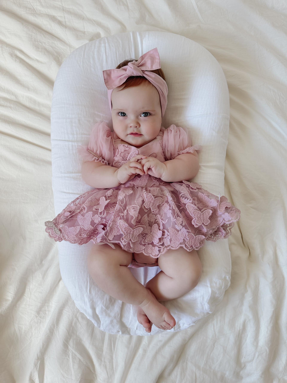 Butterfly Kisses Dusty Rose Pink Embroidered Baby Girl Party Romper