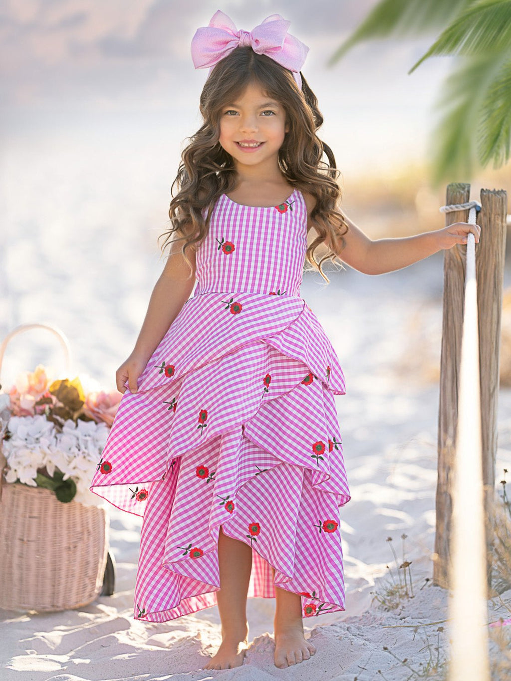 Bloom Gingham Embroidered Floral Ruffle Dress
