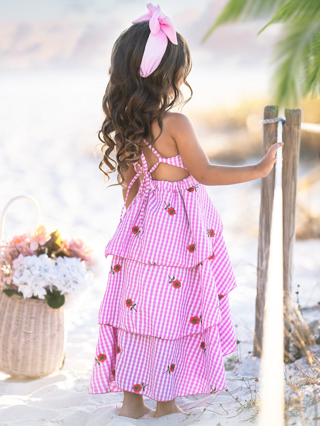 Bloom Gingham Embroidered Floral Ruffle Dress