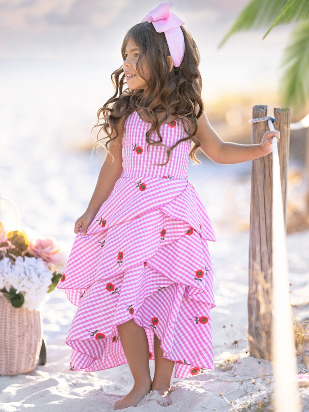 Bloom Gingham Embroidered Floral Ruffle Dress