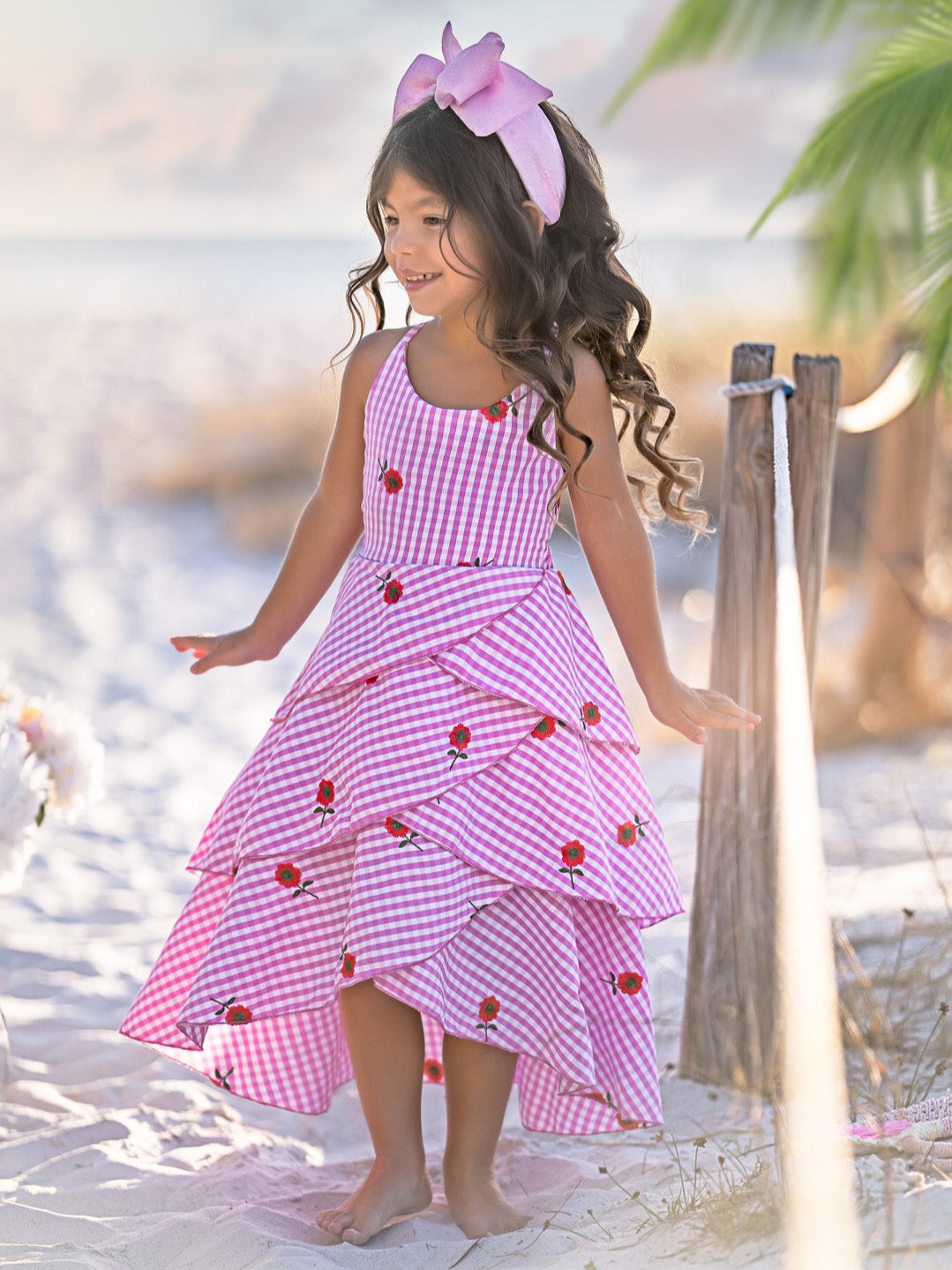 Bloom Gingham Embroidered Floral Ruffle Dress