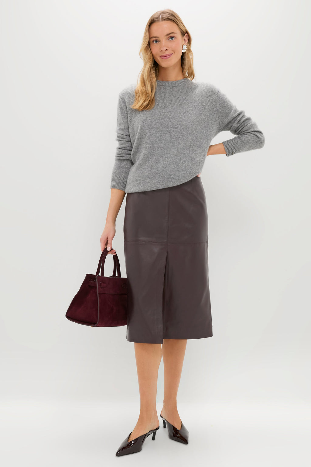 Bordeaux Leather Felindra Midi Skirt