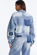 No Return Reconstructed Cropped Denim Jacket - Medium Wash
