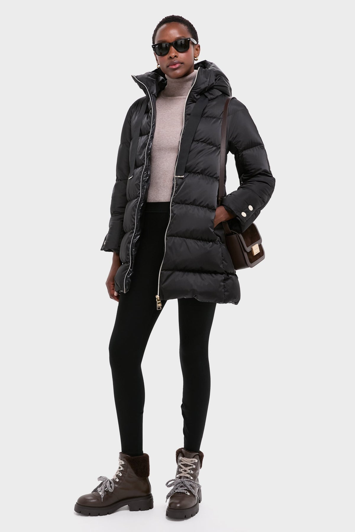 Black Sateen Nylon Hooded Coat