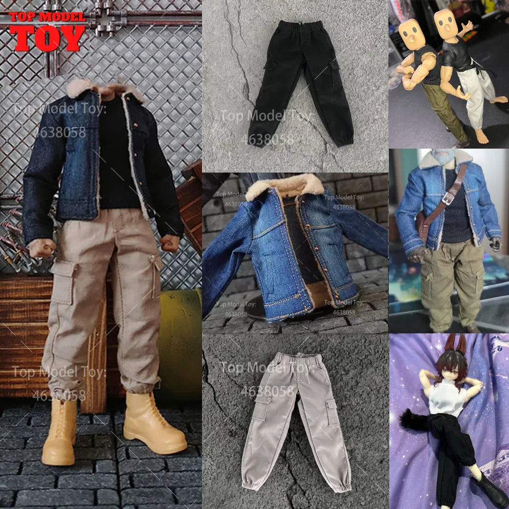 1/12 Scale Overalls Combat Pants Trousers Jeans Clothes Accessories Model for 6'' Romankey Soldiers Action Figure Body Dolls