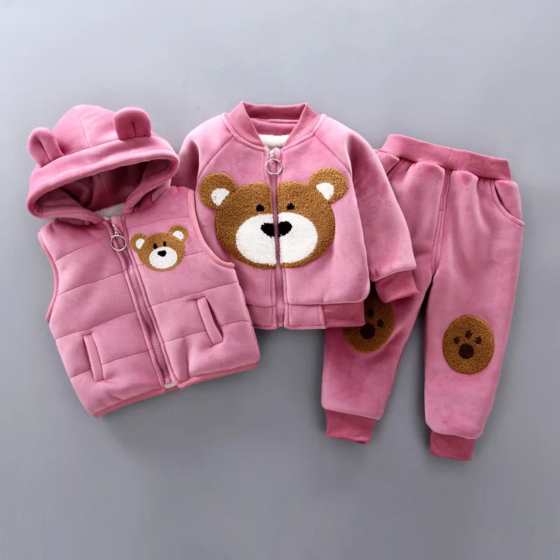 3PCS Baby Winter Clothing Set | Sweater Coat, Hooded Vest & Pants Outfit for Boys & Girls