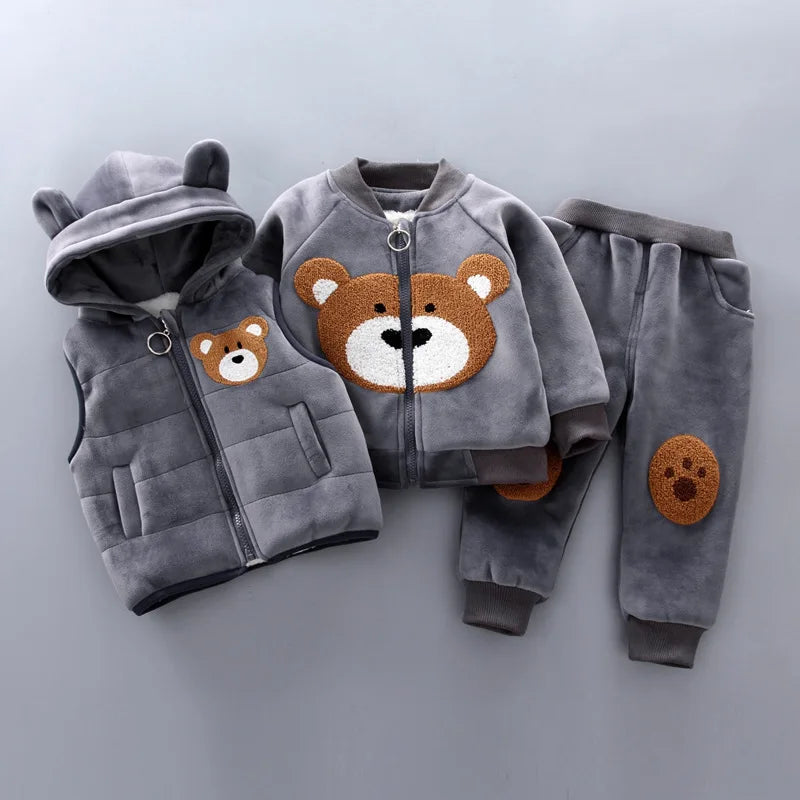 3PCS Baby Winter Clothing Set | Sweater Coat, Hooded Vest & Pants Outfit for Boys & Girls