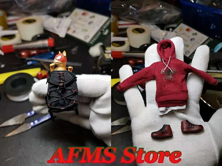 1/12 Men Soldier Miles Cosplay Clothes Long Sleeve Print Hoodie Black Backpack Sneaker For DIY 6" Spider Boy Action Figure Body
