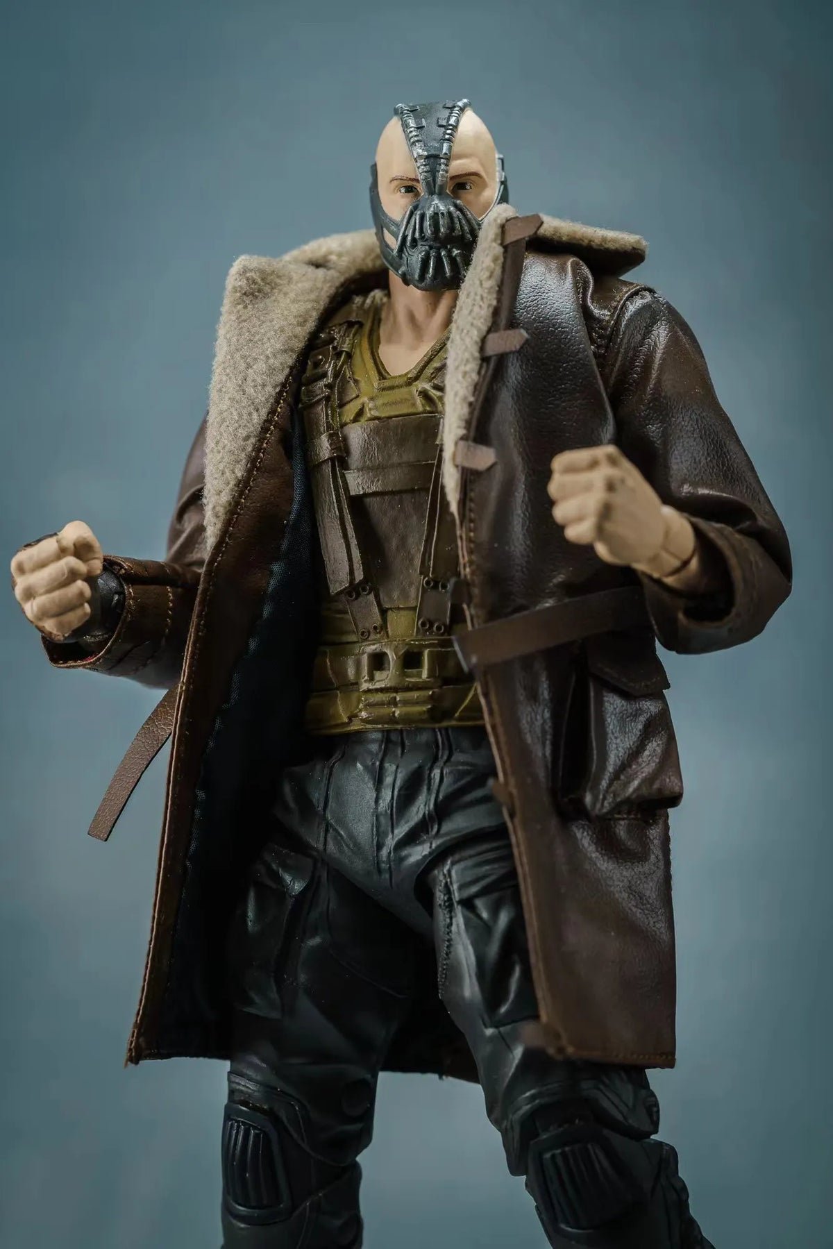 1/10 Scale Male Brown PU Made-old Fur Collar Coat One Leather Jacket Hooded Long Outwear Coat for 7" Bane 20cm C4 Action Figure