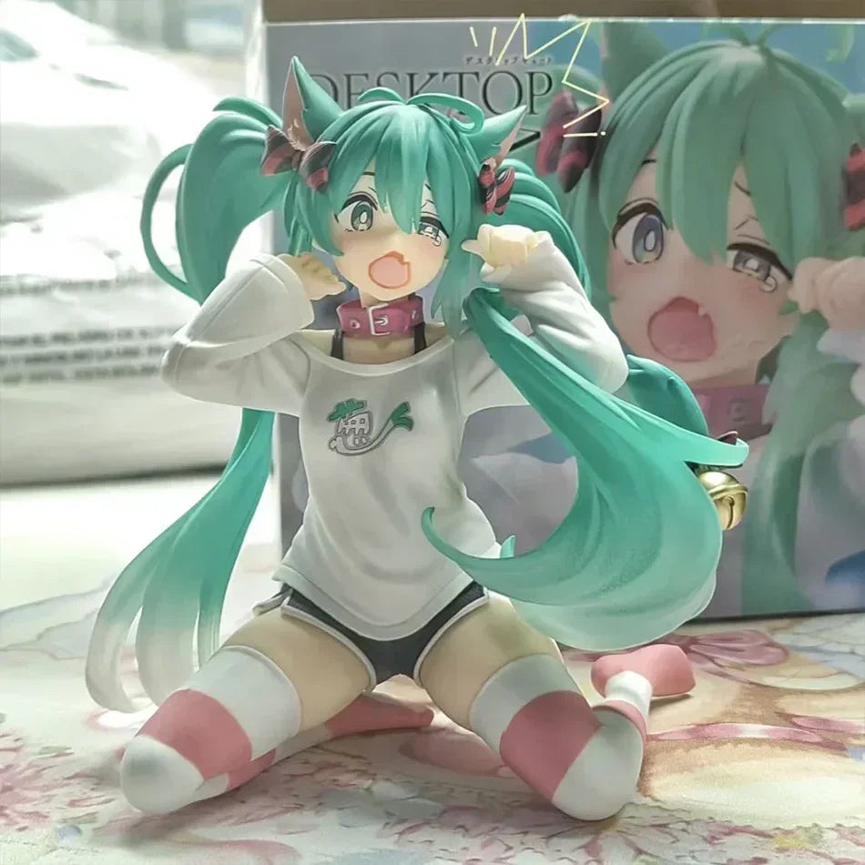 *Hatsune Miku Desktop Cute Action Figure 11cm Neko T-Shirt Ver. Anime Figurine Kawaii Girl Model Toy Gift