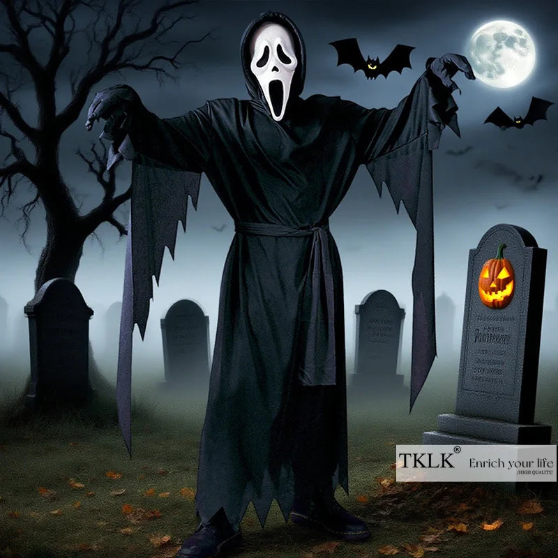 1 Set Halloween costumes with loud screams, horror movies cosplay outfits, scary clothes, masks, gloves - perfect for Halloween