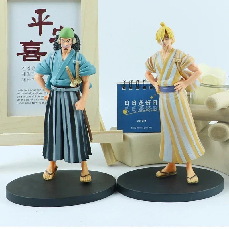 **18cm One Piece Anime Figure Pirate Warriors Monkey D Luffy Roronoa Zoro Sanji Usopp Action Figures Collectible Model Toys