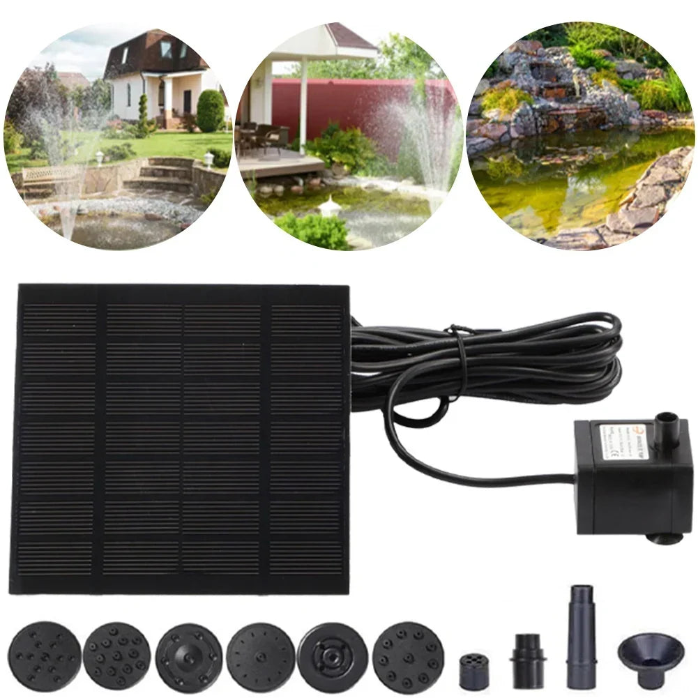 1.2W Solar Powered Fountain Water Pump with 6 Nozzles Solar Water Pump Kit Solar Panel Water Pump for BirdBath Garden Small Pond