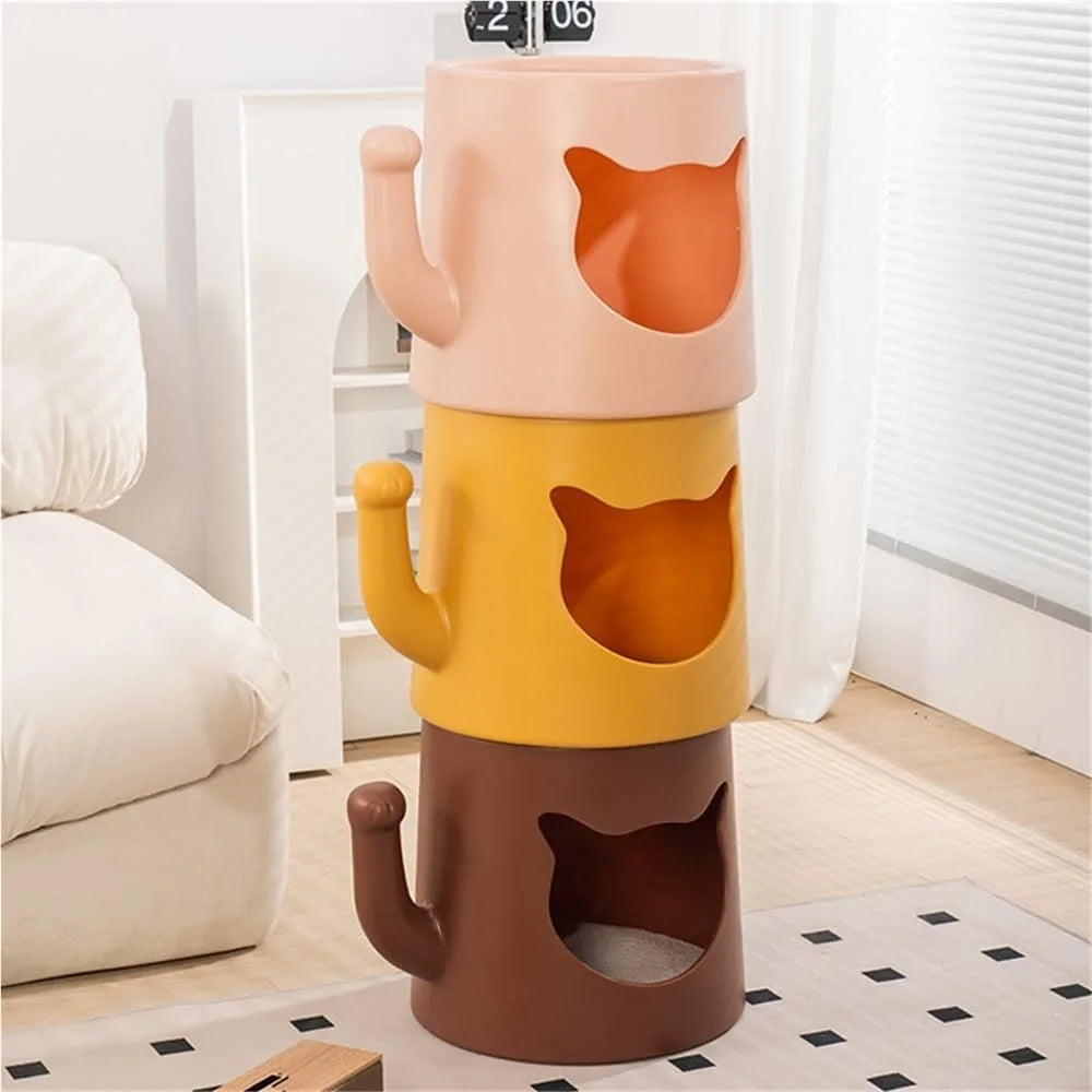 "indoor pet cave bed with end table, stylish cat house, multi-functional coffee table pet bed, modern plastic cat furniture for