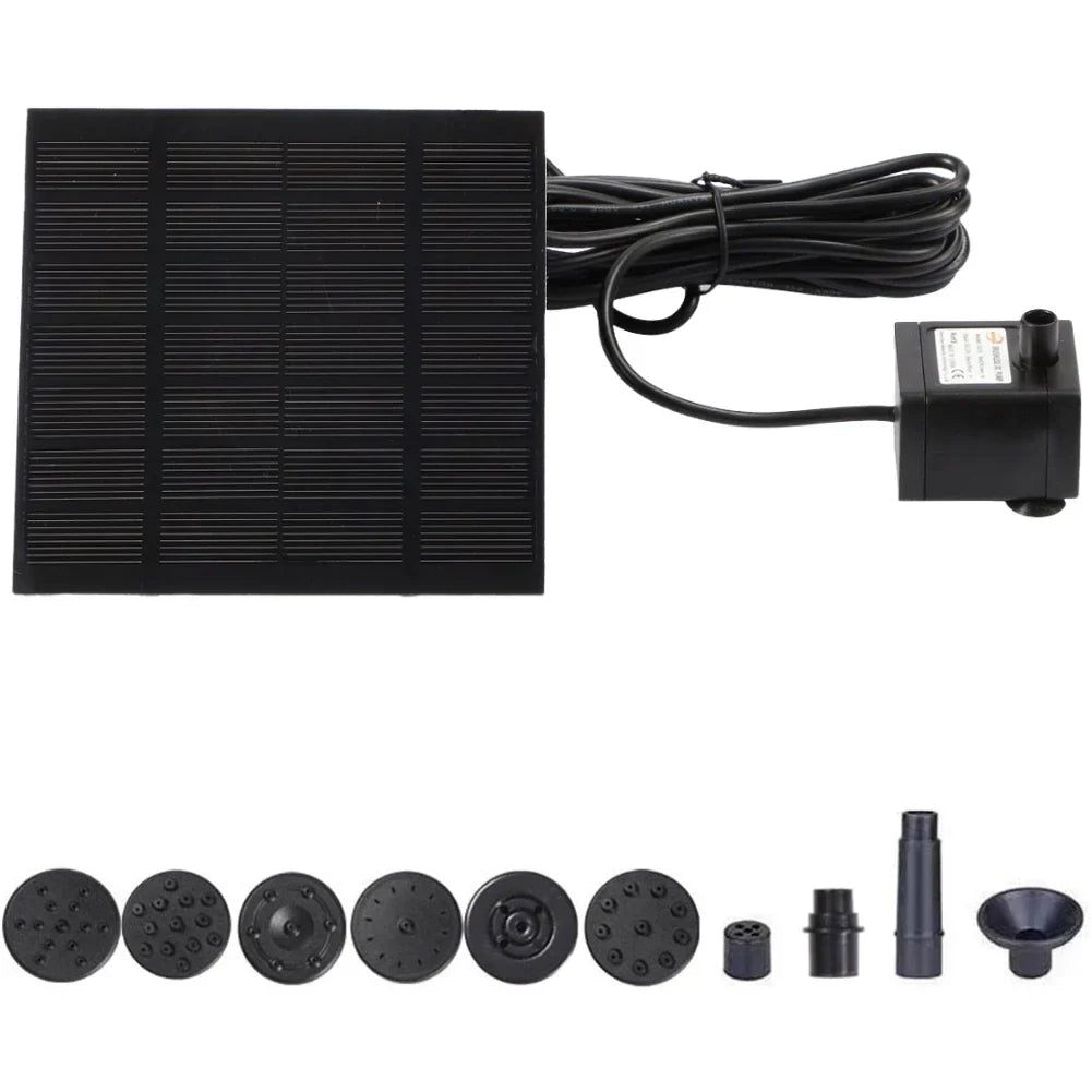 1.2W Solar Powered Fountain Water Pump with 6 Nozzles Solar Water Pump Kit Solar Panel Water Pump for BirdBath Garden Small Pond