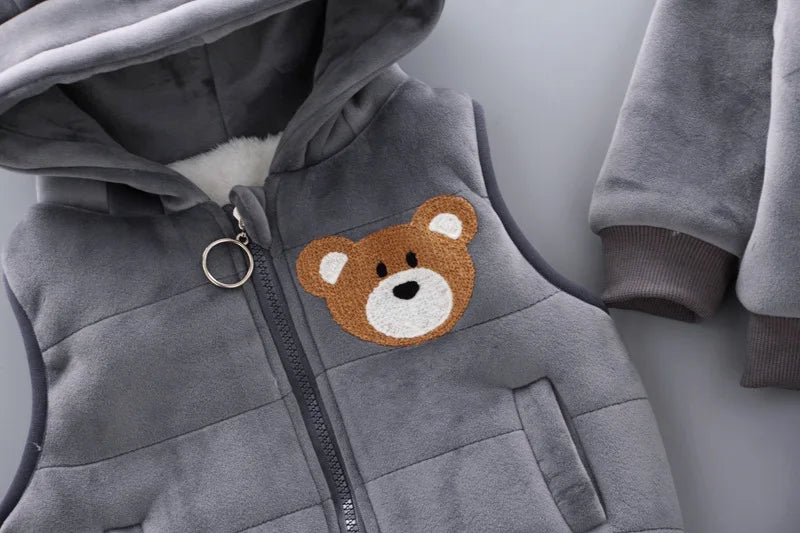 3PCS Baby Winter Clothing Set | Sweater Coat, Hooded Vest & Pants Outfit for Boys & Girls