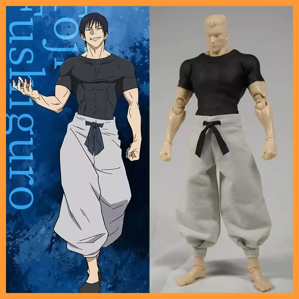 1/12 Scale Fushiguro Toji Cosplay Costume Black Tight T-shirt Grey Pants Suit Halloween Uniform Suit for 6" Action Figure Body