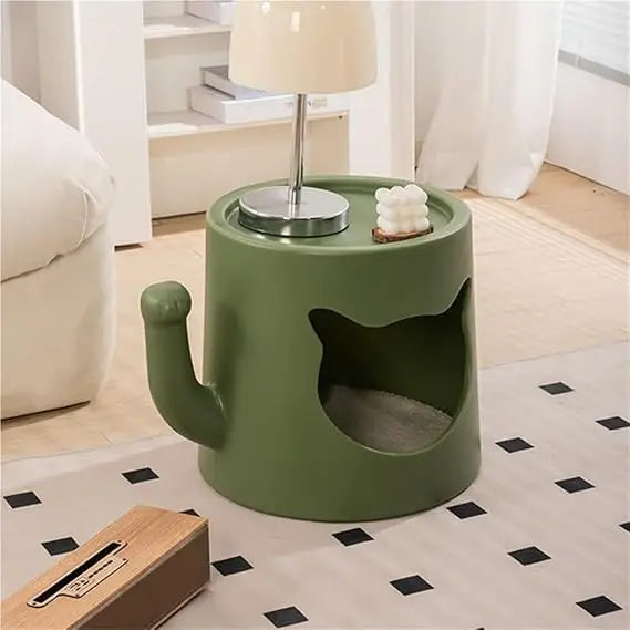 "indoor pet cave bed with end table, stylish cat house, multi-functional coffee table pet bed, modern plastic cat furniture for