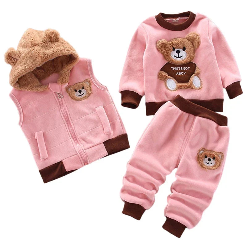 3PCS Baby Winter Clothing Set | Sweater Coat, Hooded Vest & Pants Outfit for Boys & Girls