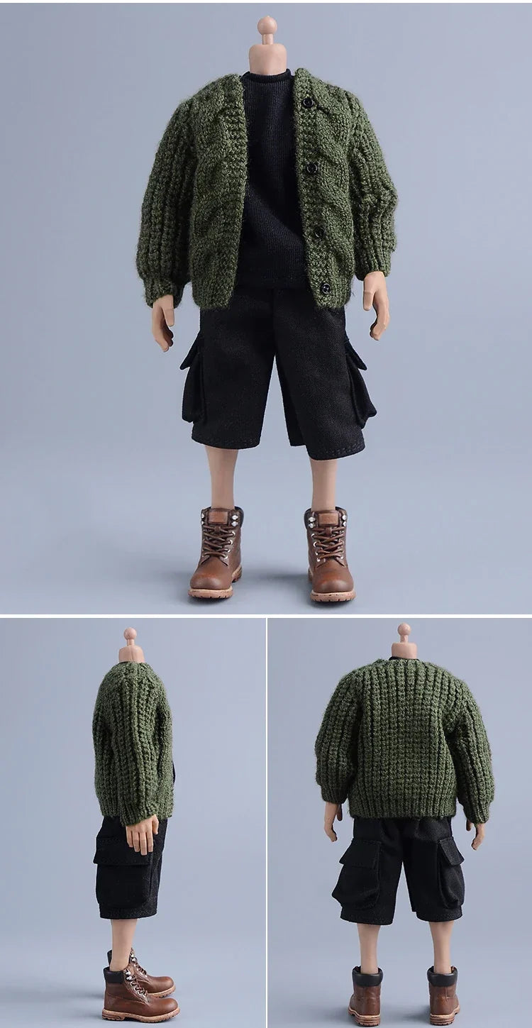 1/12 Scale Male Soldier Knitted Sweatshirt Sweater Jacket Cardigan Coat for 6in Asi Dolls Action FIgure Body Model DIY