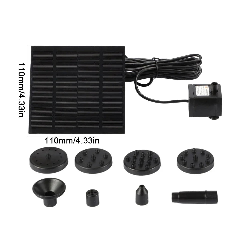 1.2W Solar Powered Fountain Water Pump with 6 Nozzles Solar Water Pump Kit Solar Panel Water Pump for BirdBath Garden Small Pond