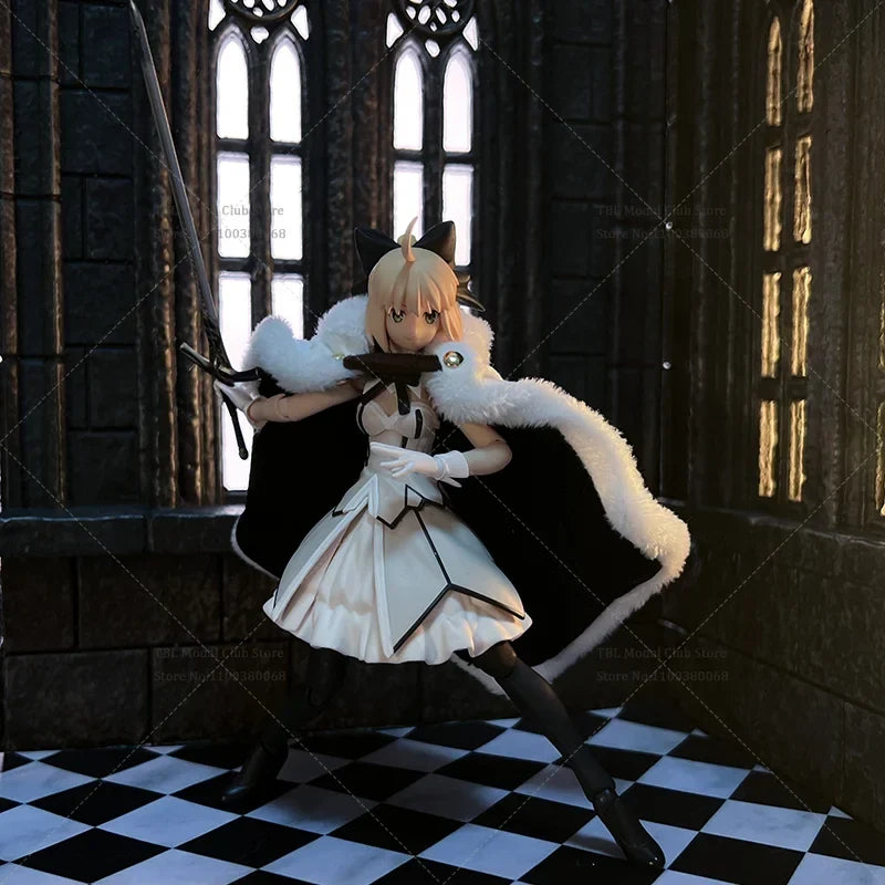 1/12 Scale Female Clothes Cloak Zero Artoria Pendragon Saber Lily Japanese Anime For figma 6-inch Action Figure Soldier Scene
