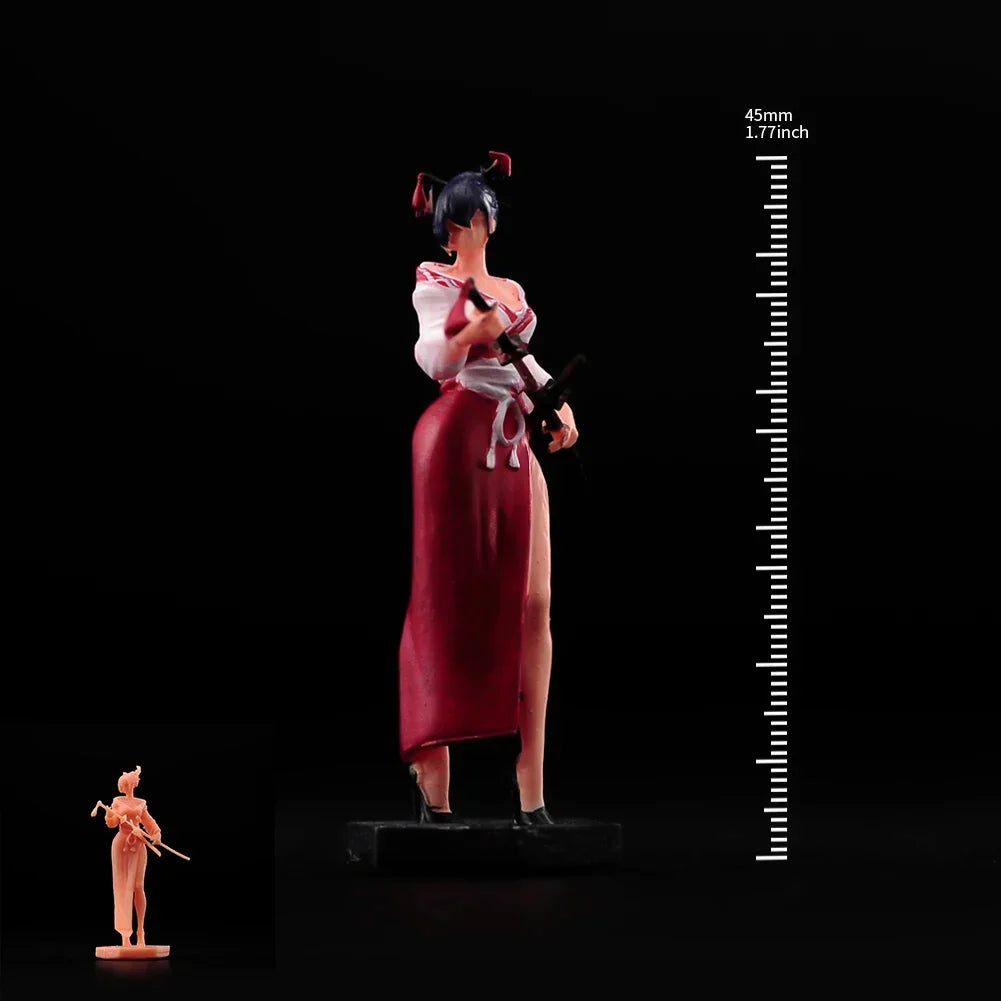 1/ 43 1/64 1/87 Female Soldier Manual Handmade Painted Action Figure Doll Resin for Car Sand Decoration Doll Model Toys