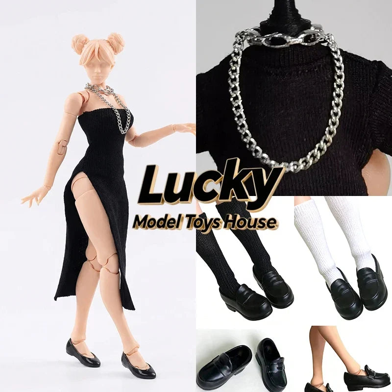 1/12 Mobile Suit Girl High Slit Cheongsam Dress Mini Necklace Flat Bottom Loafer Shoes Toys Accessory For 6" Romankey Body