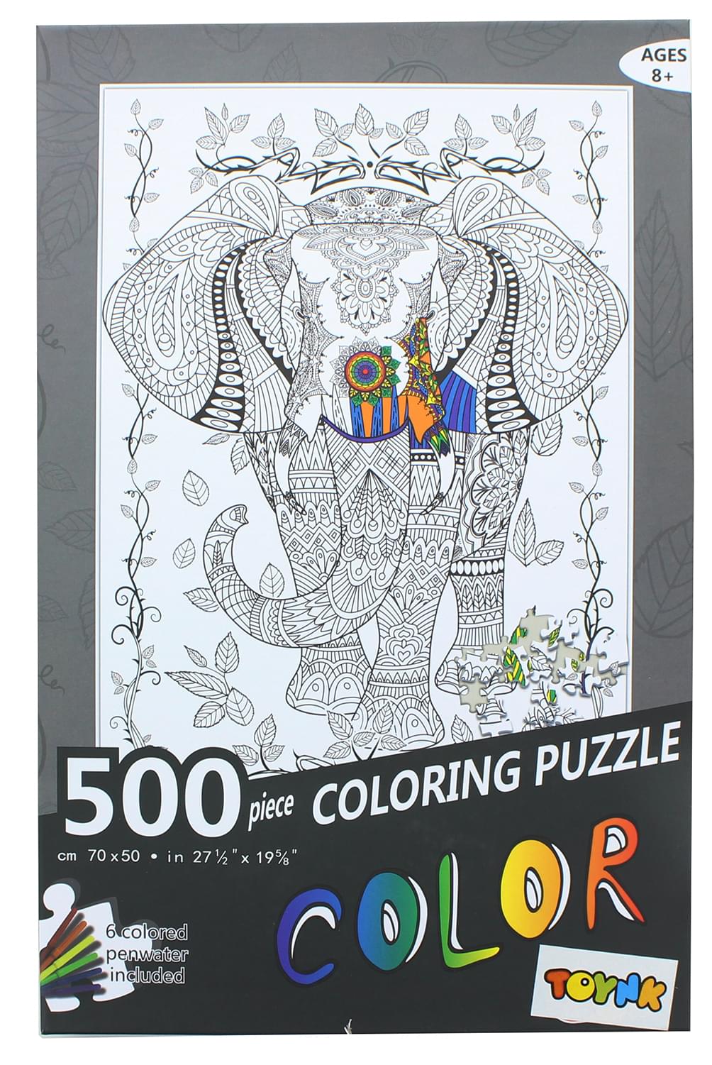 Elephant 500 Piece Coloring Jigsaw Puzzle + 6 Markers