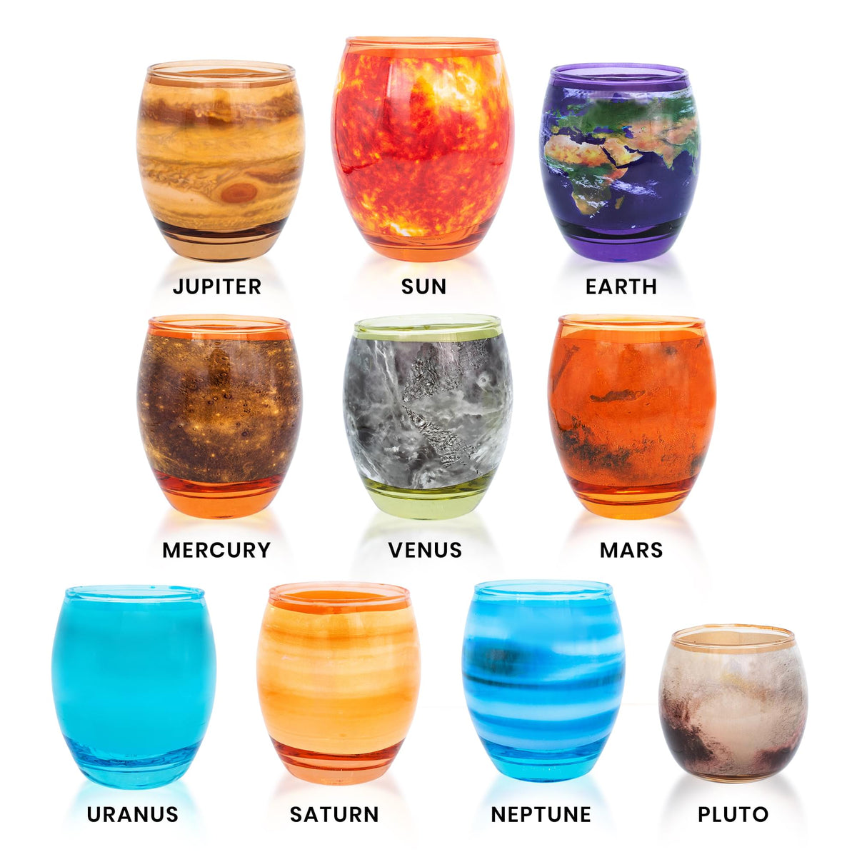 Solar System Planetary Glasses Set of 10 | Each Holds 4-10 Ounces