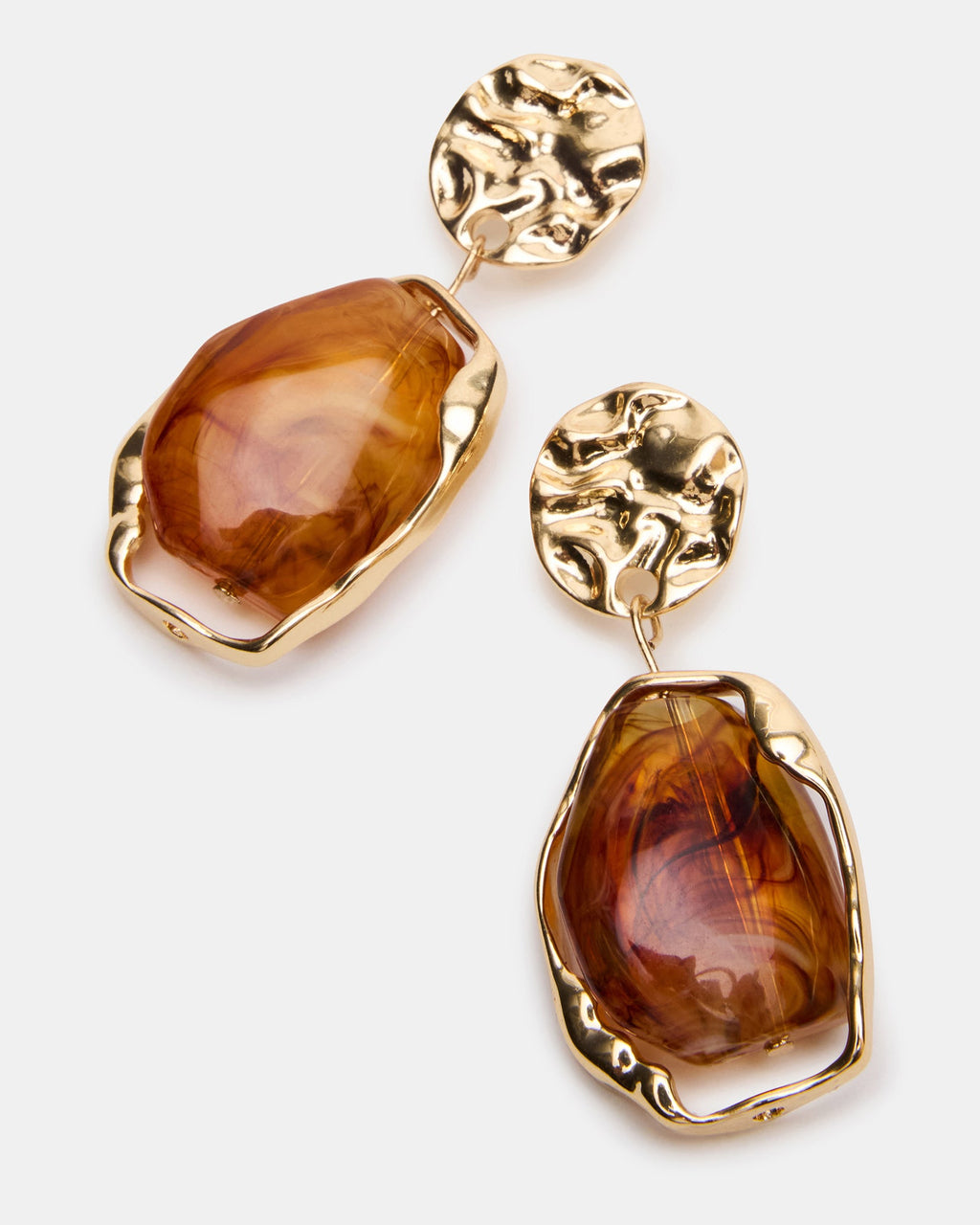 STONE DOUBLE DROP EARRINGS BROWN