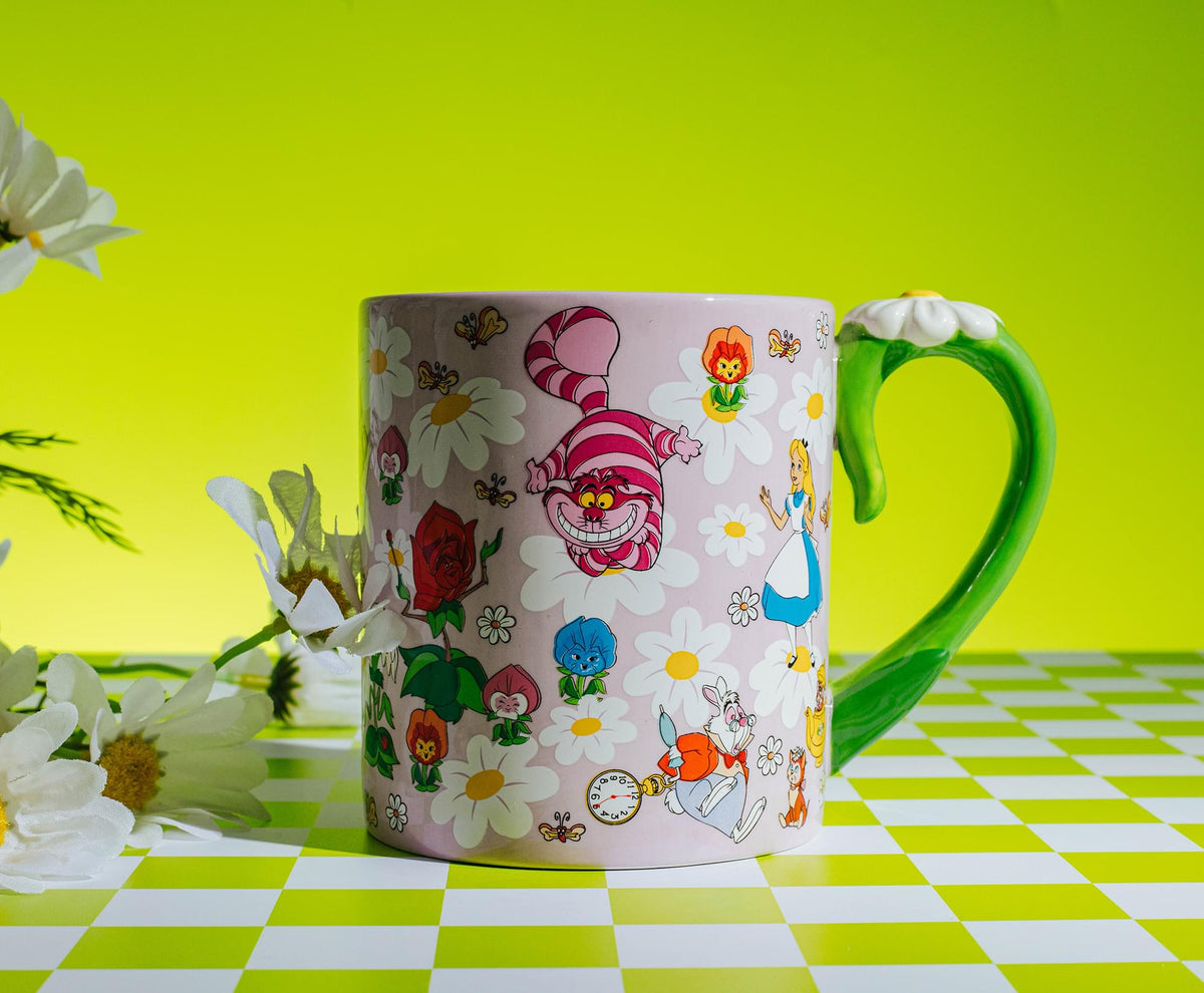 Disney Alice In Wonderland Flowers Ceramic Mug With Sculpted Handle | 22 Ounces
