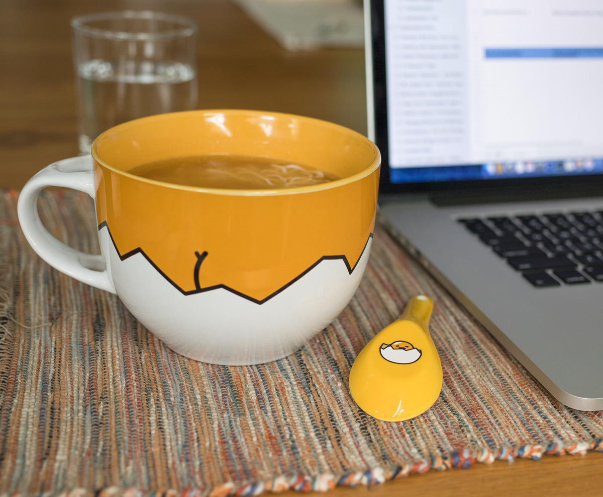 Sanrio Gudetama Ceramic Soup Mug With Spoon | Holds 24 Ounces