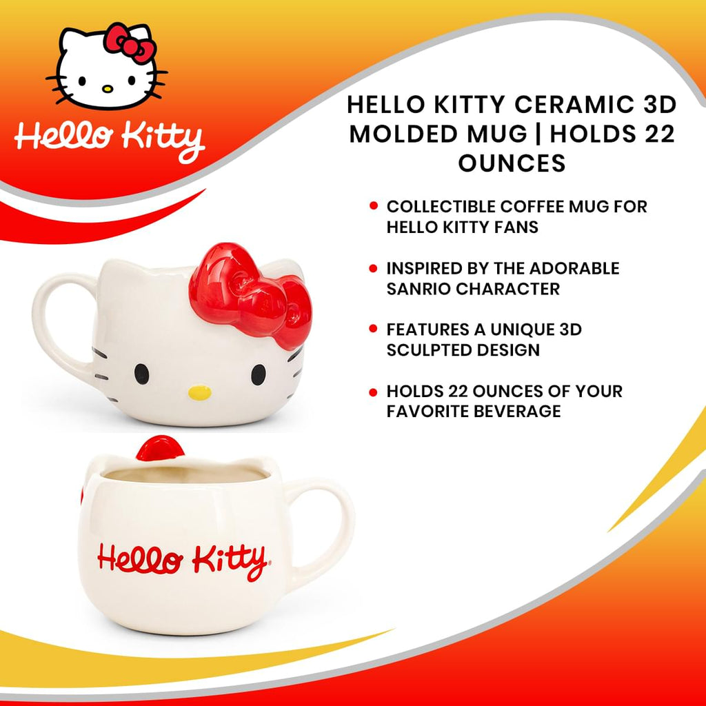 Sanrio Hello Kitty Red Bow Sculpted Ceramic Mug | Holds 22 Ounces
