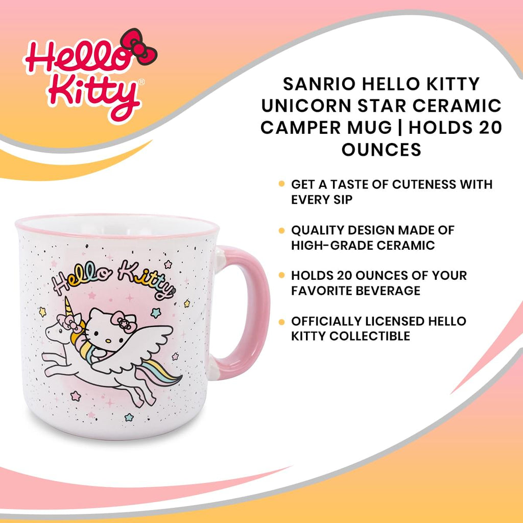 Sanrio Hello Kitty Unicorn Star Ceramic Camper Mug | Holds 20 Ounces