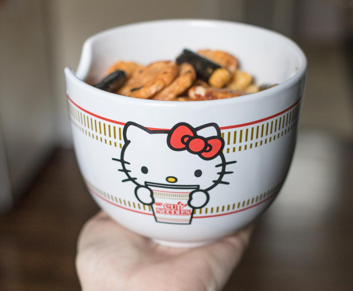 Hello Kitty Cup Noodle Japanese Dinnerware Set | 20-Ounce Ramen Bowl, Chopsticks