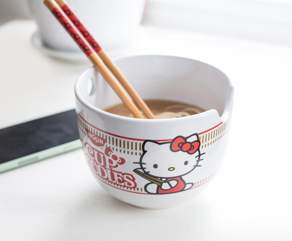 Hello Kitty Cup Noodle Japanese Dinnerware Set | 20-Ounce Ramen Bowl, Chopsticks
