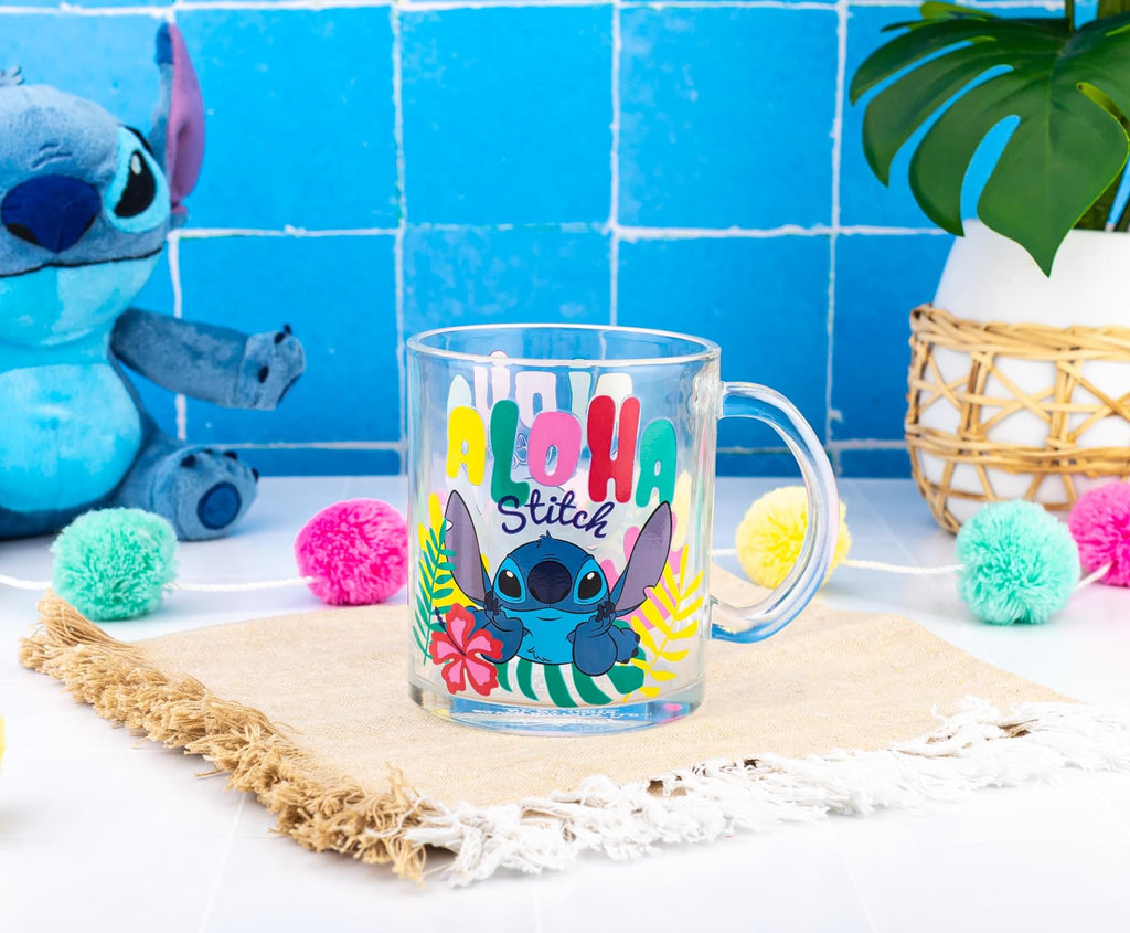 Disney Lilo & Stitch "Aloha" 18-Ounce Glass Coffee Mug