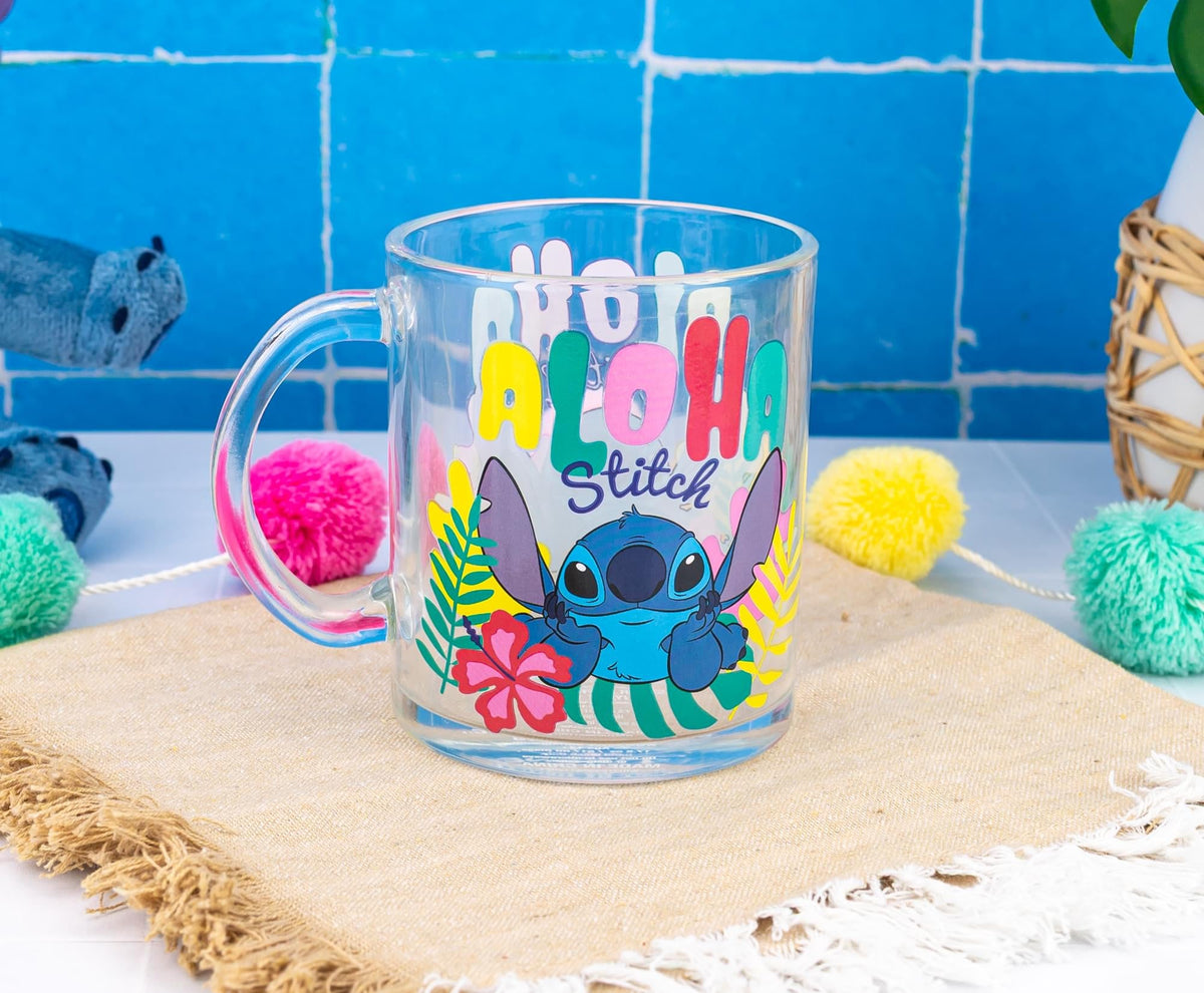 Disney Lilo & Stitch "Aloha" 18-Ounce Glass Coffee Mug