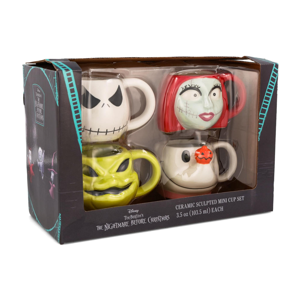 Disney The Nightmare Before Christmas 4-Piece Sculpted Mug Set | Holds 4 Ounces