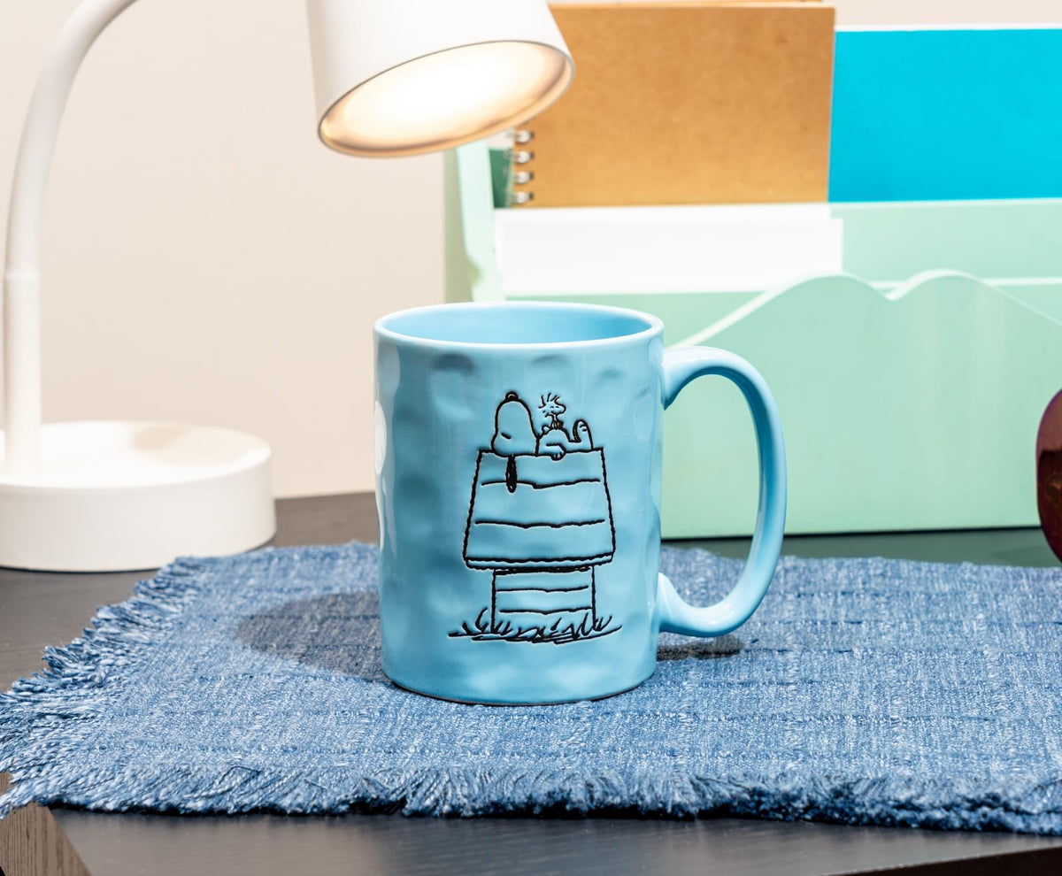 Peanuts Snoopy and Woodstock House Wax-Resist Pottery Mug | Holds 17 Ounces